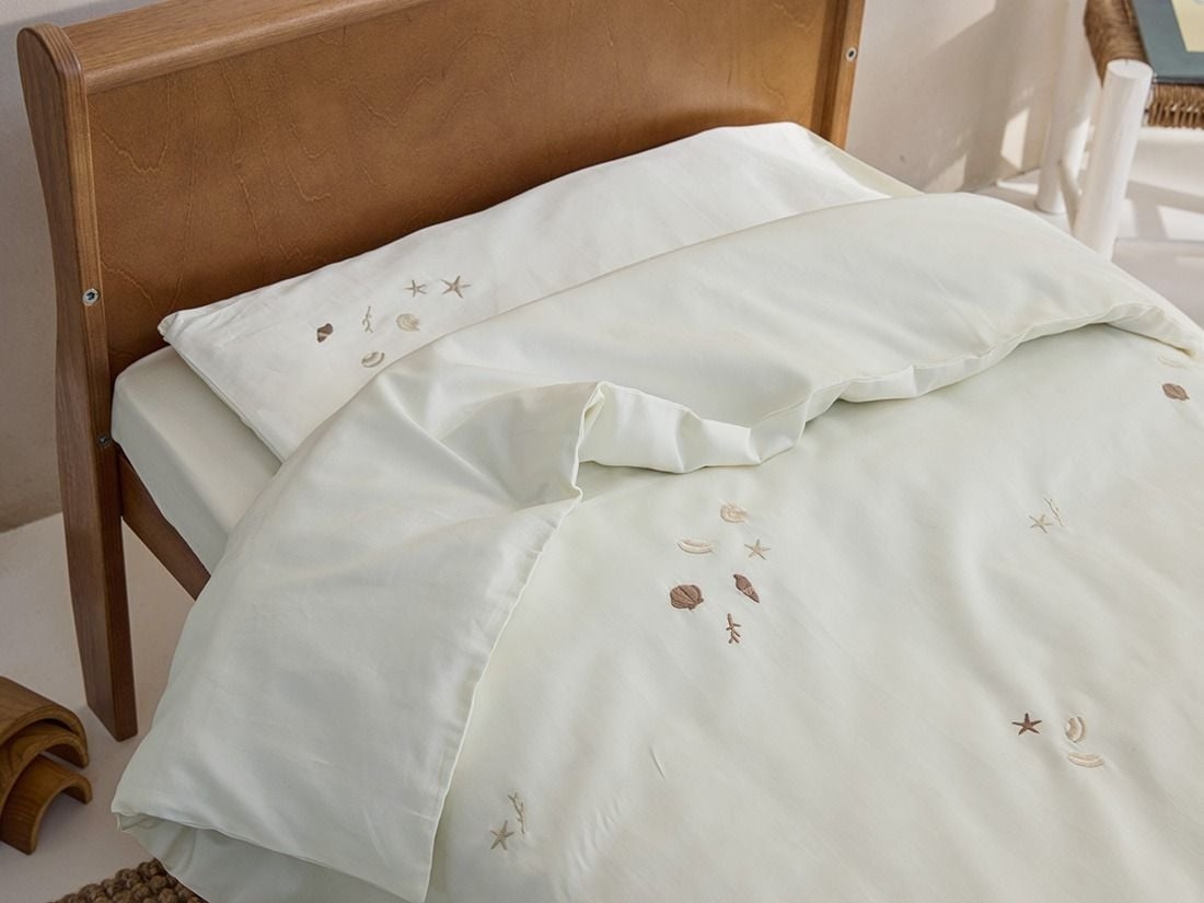 Kinderdekbedovertrek katoen satijn warm white seashell
